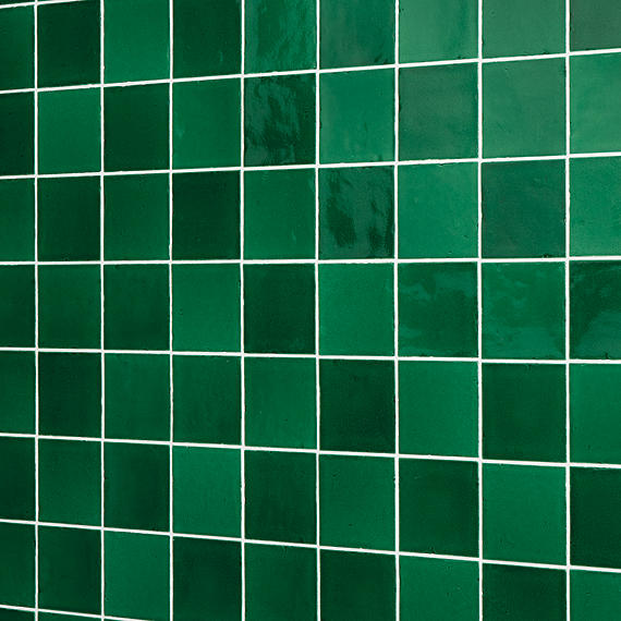 4x4 Contempee  Handcrafted Solid-Color Glossy Undulated Ceramic Tile Emerald Green