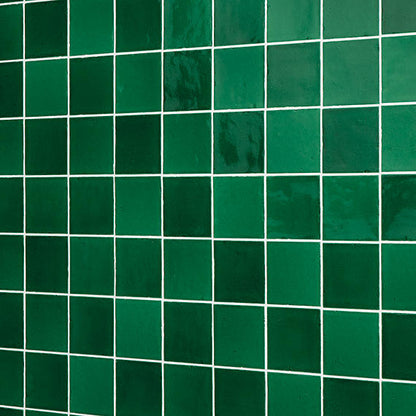 4x4 Contempee  Handcrafted Solid-Color Glossy Undulated Ceramic Tile Emerald Green