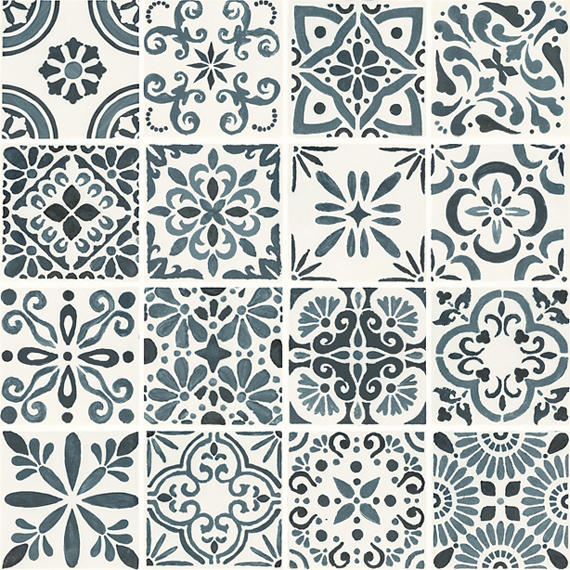 4x4 Cotto Revival Patchwork  Handcrafted Stone-Look Glossy Smooth Porcelain Tile Lagos Blue