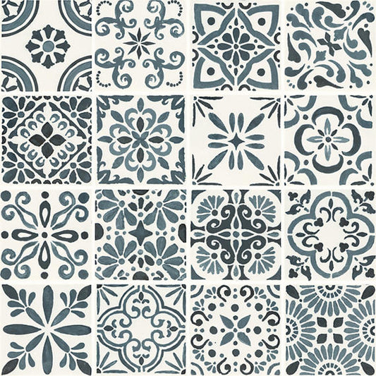 4x4 Cotto Revival Patchwork  Handcrafted Stone-Look Glossy Smooth Porcelain Tile Lagos Blue