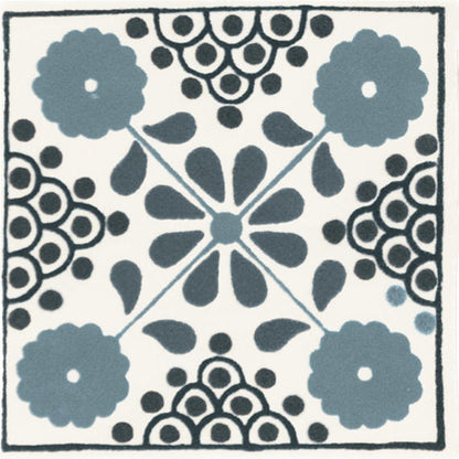 4x4 Cotto Revival Patchwork  Handcrafted Stone-Look Glossy Smooth Porcelain Tile Lagos Blue