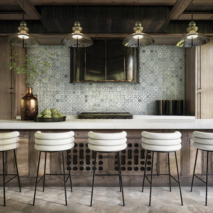 4x4 Cotto Revival Patchwork  Handcrafted Stone-Look Glossy Smooth Porcelain Tile Lagos Blue