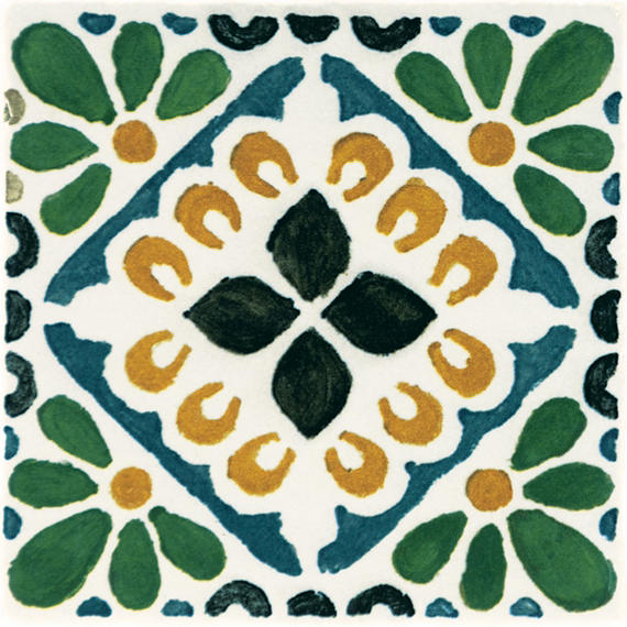 4x4 Cotto Revival Patchwork  Handcrafted Stone-Look Glossy Smooth Porcelain Tile Marbella Multi