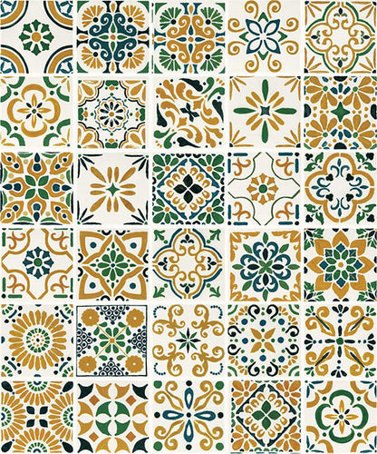 4x4 Cotto Revival Patchwork  Handcrafted Stone-Look Glossy Smooth Porcelain Tile Marbella Multi
