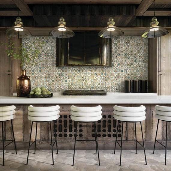 4x4 Cotto Revival Patchwork  Handcrafted Stone-Look Glossy Smooth Porcelain Tile Marbella Multi