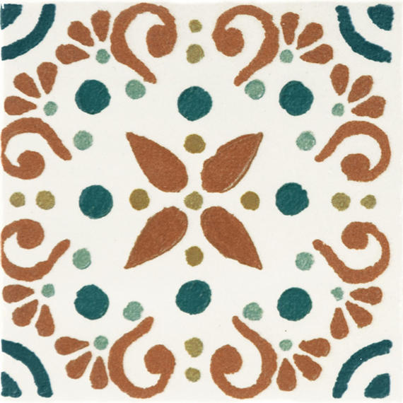 4x4 Cotto Revival Patchwork  Handcrafted Stone-Look Glossy Smooth Porcelain Tile Valencia Multi