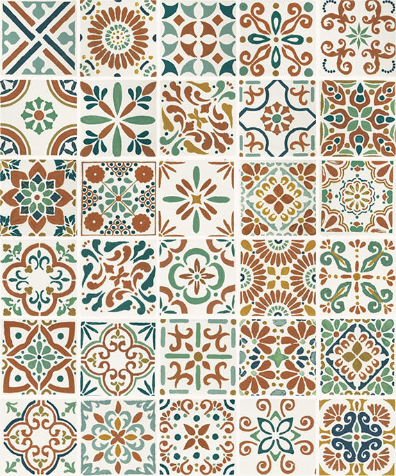 4x4 Cotto Revival Patchwork  Handcrafted Stone-Look Glossy Smooth Porcelain Tile Valencia Multi