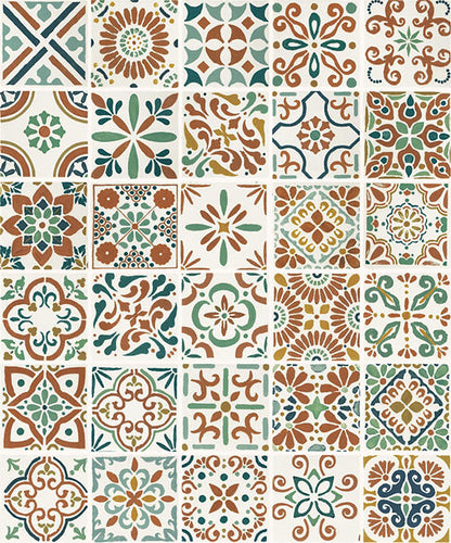 4x4 Cotto Revival Patchwork  Handcrafted Stone-Look Glossy Smooth Porcelain Tile Valencia Multi