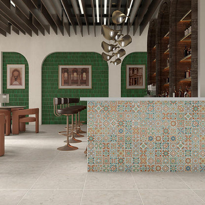 4x4 Cotto Revival Patchwork  Handcrafted Stone-Look Glossy Smooth Porcelain Tile Valencia Multi