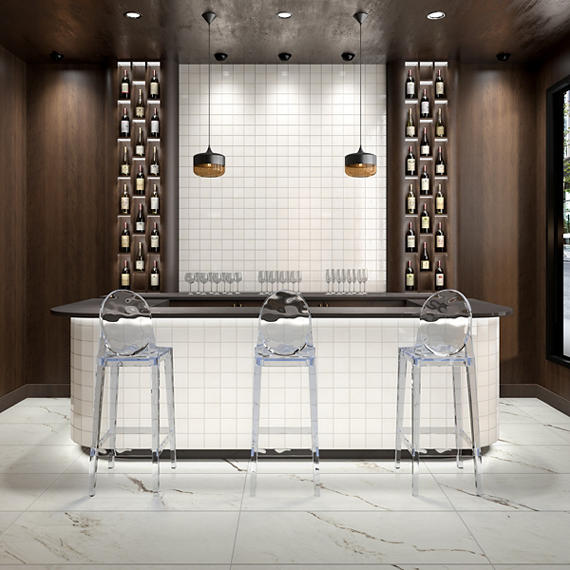 4x4 Studio Haven  Mosaic Stone-Look Glossy Smooth Ceramic Tile Cream White
