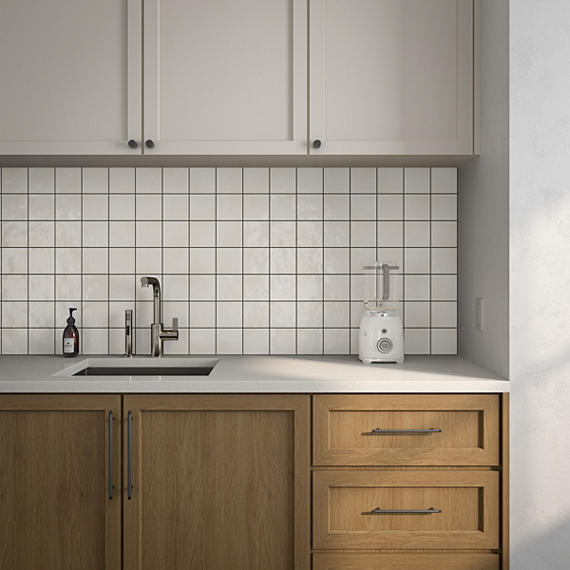 4x4 Studio Haven  Mosaic Stone-Look Glossy Smooth Ceramic Tile Cream White