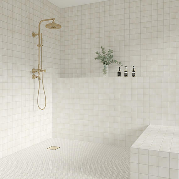 4x4 Studio Haven  Mosaic Stone-Look Glossy Smooth Ceramic Tile Cream White