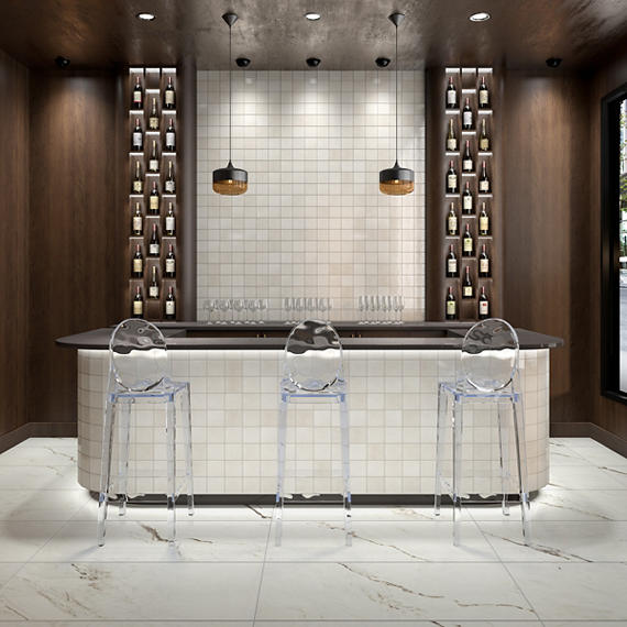 4x4 Studio Haven  Mosaic Stone-Look Glossy Smooth Ceramic Tile Ivory Cream