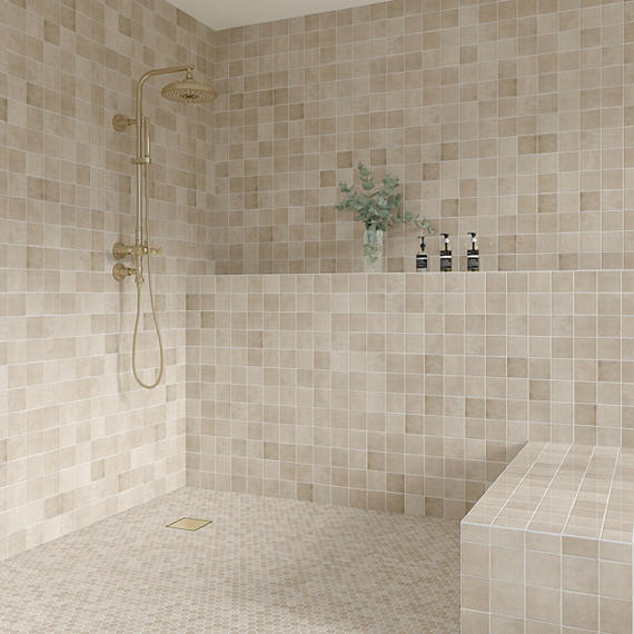4x4 Studio Haven  Mosaic Stone-Look Glossy Smooth Ceramic Tile Warm Taupe