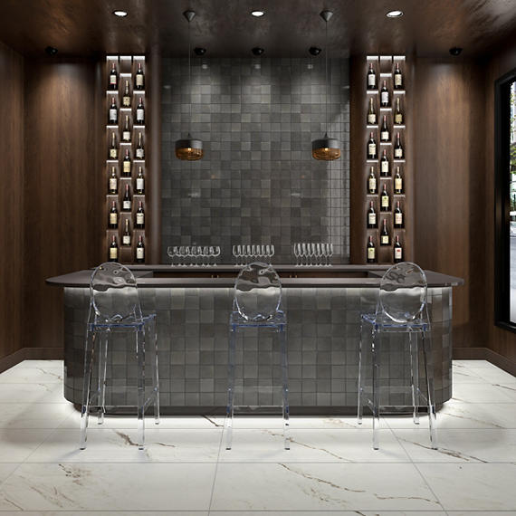 4x4 Studio Haven  Mosaic Stone-Look Glossy Smooth Ceramic Tile Dark Gray