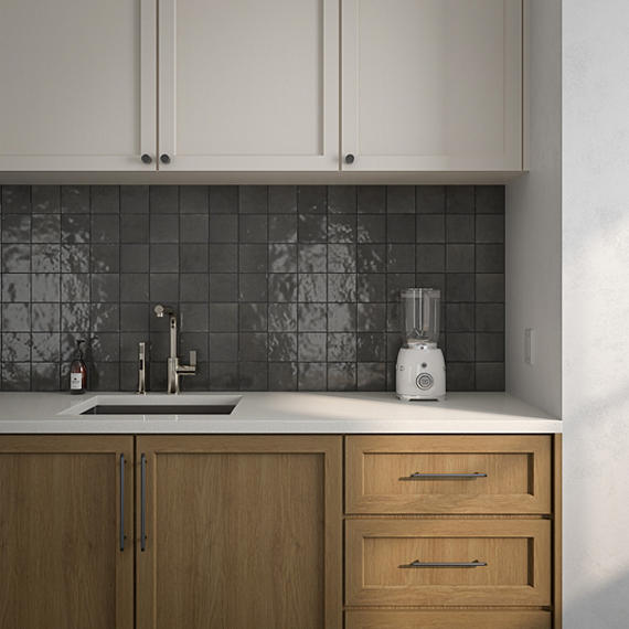 4x4 Studio Haven  Mosaic Stone-Look Glossy Smooth Ceramic Tile Dark Gray