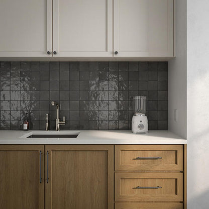 4x4 Studio Haven  Mosaic Stone-Look Glossy Smooth Ceramic Tile Dark Gray