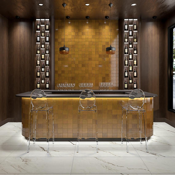 4x4 Studio Haven  Mosaic Stone-Look Glossy Smooth Ceramic Tile Golden Beige