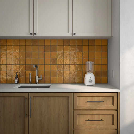 4x4 Studio Haven  Mosaic Stone-Look Glossy Smooth Ceramic Tile Golden Beige