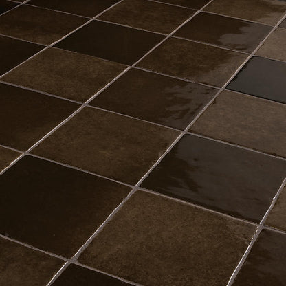 4x4 Studio Haven  Mosaic Stone-Look Glossy Smooth Ceramic Tile Deep Brown