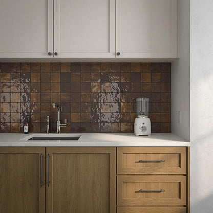 4x4 Studio Haven  Mosaic Stone-Look Glossy Smooth Ceramic Tile Deep Brown