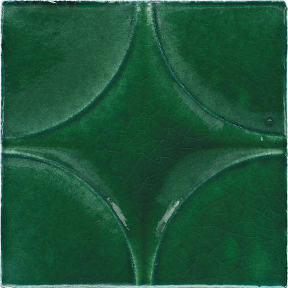 4x4 Contempee Star  Patterned Solid-Color Glossy Embossed Ceramic Tile Emerald Green