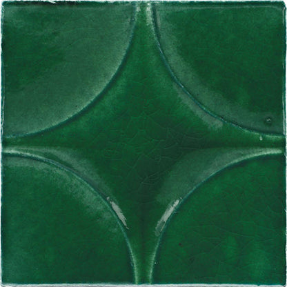 4x4 Contempee Star  Patterned Solid-Color Glossy Embossed Ceramic Tile Emerald Green