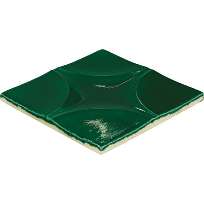 4x4 Contempee Star  Patterned Solid-Color Glossy Embossed Ceramic Tile Emerald Green