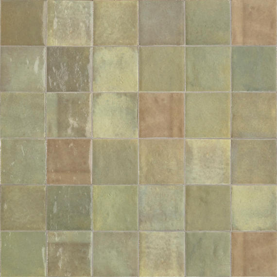 4x4 Zellige Neo  Natural Mixed-Color Glossy Undulated Ceramic Tile Soft Green