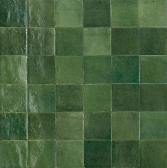 4x4 Zellige Neo  Natural Mixed-Color Glossy Undulated Ceramic Tile Dark Green