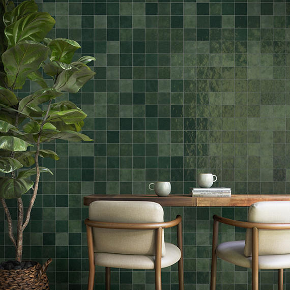 4x4 Zellige Neo  Natural Mixed-Color Glossy Undulated Ceramic Tile Dark Green