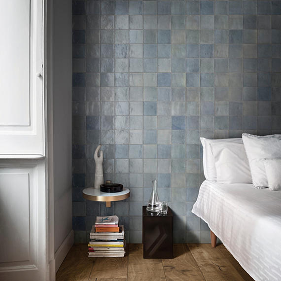 4x4 Zellige Neo  Natural Mixed-Color Glossy Undulated Ceramic Tile Sky Blue