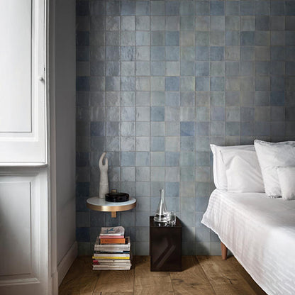 4x4 Zellige Neo  Natural Mixed-Color Glossy Undulated Ceramic Tile Sky Blue