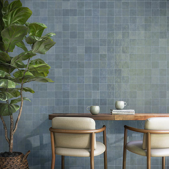 4x4 Zellige Neo  Natural Mixed-Color Glossy Undulated Ceramic Tile Sky Blue
