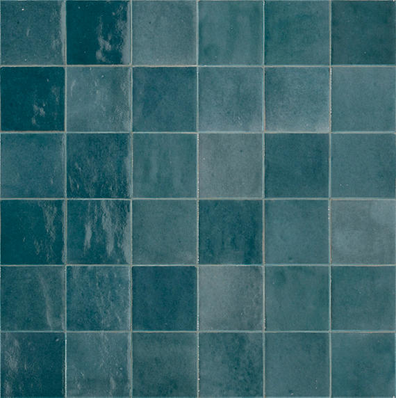 4x4 Zellige Neo  Natural Mixed-Color Glossy Undulated Ceramic Tile Blue Green