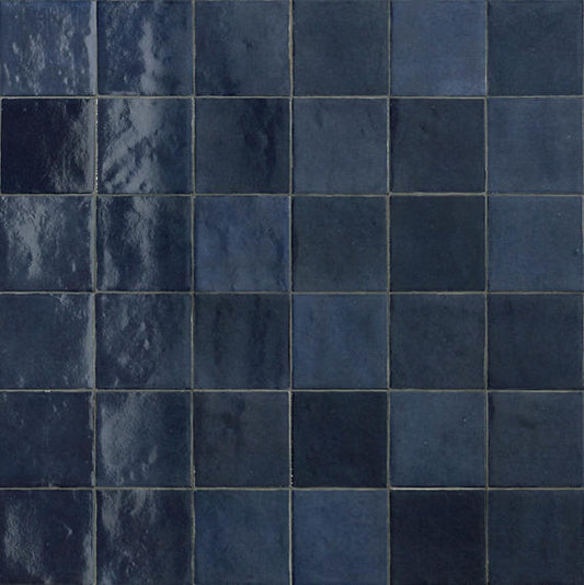 4x4 Zellige Neo  Natural Mixed-Color Glossy Undulated Ceramic Tile Navy Blue