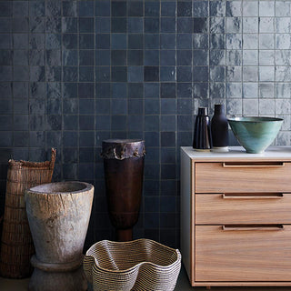 Navy Blue - 4x4 Zellige Neo Natural Mixed-Color Glossy Undulated Ceramic Tile