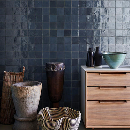 4x4 Zellige Neo  Natural Mixed-Color Glossy Undulated Ceramic Tile Navy Blue