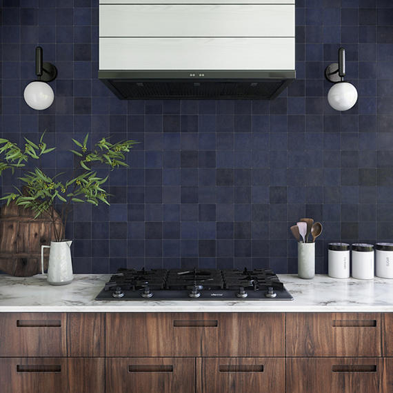 4x4 Zellige Neo  Natural Mixed-Color Glossy Undulated Ceramic Tile Navy Blue