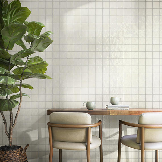 4x4 Zellige Neo  Natural Mixed-Color Glossy Undulated Ceramic Tile Ivory White