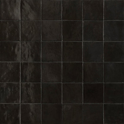 4x4 Zellige Neo  Natural Mixed-Color Glossy Undulated Ceramic Tile Dark Gray