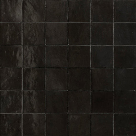 4x4 Zellige Neo  Natural Mixed-Color Glossy Undulated Ceramic Tile Dark Gray