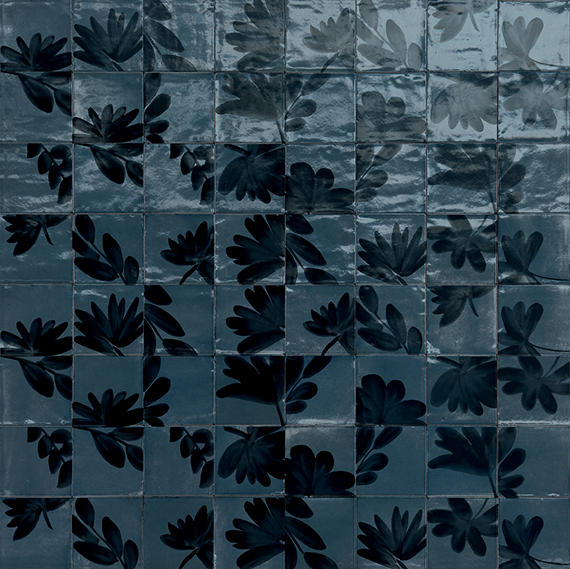 6x6 Rice Petal Floral  Patterned Mixed-Color Glossy Smooth Porcelain Tile Slate Blue