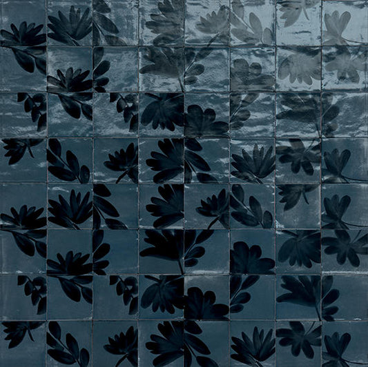 6x6 Rice Petal Floral  Patterned Mixed-Color Glossy Smooth Porcelain Tile Slate Blue