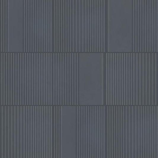 6x6 Rhyme And Reason  Natural Solid-Color Matte Rippled Ceramic Tile Deep Blue