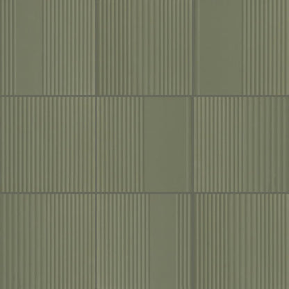 6x6 Rhyme And Reason  Natural Solid-Color Matte Rippled Ceramic Tile Muted Green