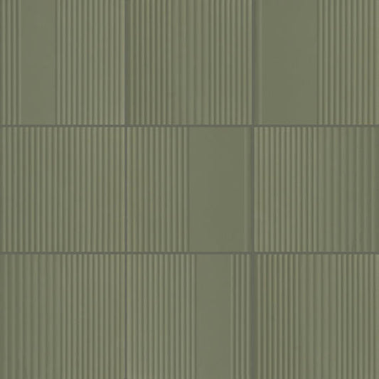 6x6 Rhyme And Reason  Natural Solid-Color Matte Rippled Ceramic Tile Muted Green