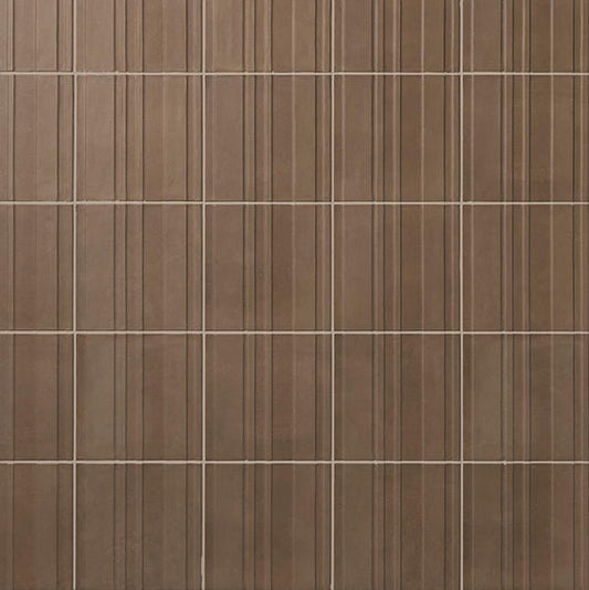 8x8 Crafthouse  Natural Concrete-Look Matte 3D-Geometric Fluted Porcelain Tile Argilla Brown