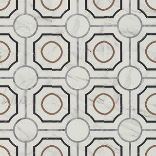 Urban Gray - 8x8 Clarasea Linear Octagon Patterned Marble-Look Matte Smooth Porcelain Tile