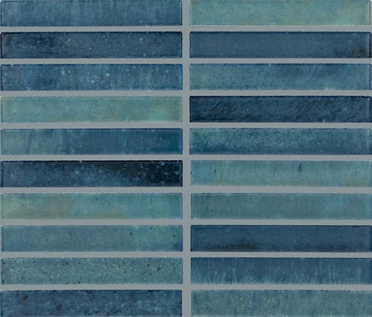 1x6 Miramo Straight Joint  Mosaic Solid-Color Glossy Smooth Glass Tile Aqua Blue